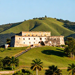 Caribbean Holidays, Haiti Adventure, Historic Citadelle Laferri&egrave;re in northern Haiti above green hills, photographed in clear warm January light