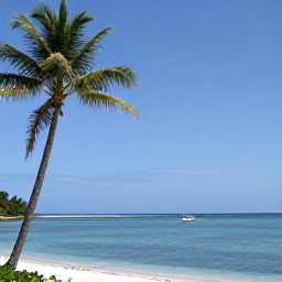 Caribbean Holidays, Haiti Adventure Holidays, A peaceful Haitian beach with palm trees, calm blue water and a small boat in the distance