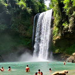 Caribbean Holidays, Haiti Adventure Holidays, A scenic Haitian waterfall surrounded by tropical forest, with visitors swimming in a clear natural pool