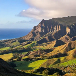 Caribbean Holidays, Haiti Adventure Holidays, A wide view of Haiti's rugged mountains, green valleys and tropical coastline in warm March sunshine
