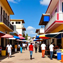 Caribbean Holidays, Haiti Adventure Holidays, Colourful Haitian market streets and historic architecture in Cap-Ha&iuml;tien, with local people and travellers exploring the scene