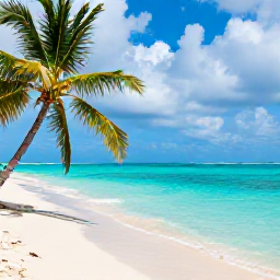 Caribbean Holidays, Haiti Adventure Holidays, Quiet Haitian beach with palm trees, snorkelling gear and bright turquoise Caribbean sea beneath a partly cloudy sky
