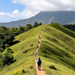 Caribbean Holidays, Haiti Adventure Holidays, Travellers hiking through the green hills near Jacmel, Haiti, with tropical scenery and distant mountain views