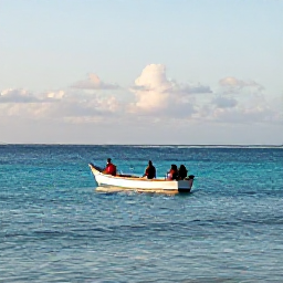Caribbean Holidays, Haiti April Tours, Palm-fringed Haitian coastline with calm turquoise water, a small fishing boat and travellers enjoying a peaceful April afternoon