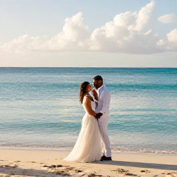 Caribbean Holidays, Haiti April Weddings, A newly married couple walking beside a calm turquoise Caribbean sea in Haiti during warm April sunshine