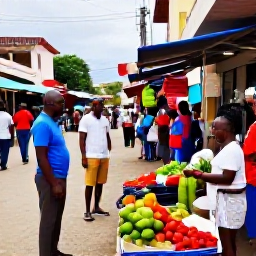 Caribbean Holidays, Haiti August Holidays, Colourful Haitian market street in August, local crafts, fresh tropical produce and visitors exploring with a knowledgeable guide