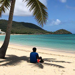 Caribbean Holidays, Haiti Backpacking, Backpacker enjoying a quiet Haitian beach with turquoise water, shaded palms and tropical hills in the background