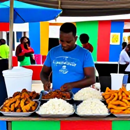 Caribbean Holidays, Haiti Backpacking, Friendly Haitian food stall serving griot, plantain and rice in a colourful open-air market