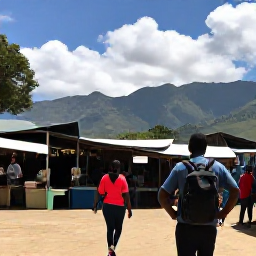 Caribbean Holidays, Haiti Backpacking, Friendly Haitian guide showing backpackers a local market and mountain landscape, with practical travel details in a sunny February setting