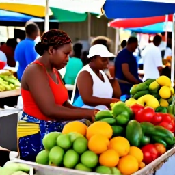 Caribbean Holidays, Haiti Backpacking, Friendly Haitian people, colourful market stalls and fresh tropical produce in a lively local market during May