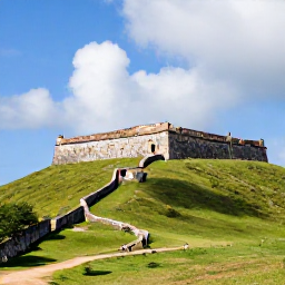 Caribbean Holidays, Haiti Backpacking, Historic Citadelle Laferri&egrave;re fortress on a green mountain ridge in northern Haiti under a bright Caribbean sky