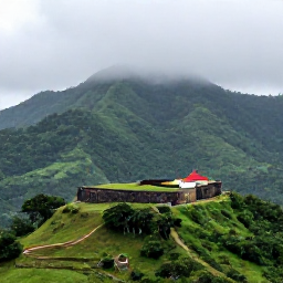 Caribbean Holidays, Haiti Backpacking June, The hilltop Citadelle Laferri&egrave;re surrounded by green mountains and mist in northern Haiti during the June rainy season