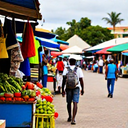 Caribbean Holidays, Haiti Backpacking October, A backpacker walking through a colourful Haitian market in October, with local stalls, tropical produce and lively street scenes