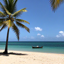 Caribbean Holidays, Haiti Backpacking, Quiet palm-fringed beach near Jacmel, Haiti, with turquoise water and a small fishing boat