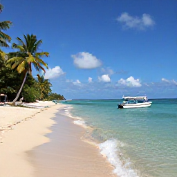 Caribbean Holidays, Haiti Backpacking, Quiet tropical beach near Jacmel, Haiti, with clear water, palms and a small fishing boat