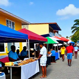 Caribbean Holidays, Haiti Beach Holidays, A colourful Haitian coastal town in December with local market stalls, musicians, traditional food and visitors enjoying a friendly festive atmosphere