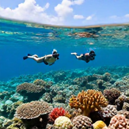 Caribbean Holidays, Haiti Beach Holidays, A couple snorkelling above a colourful coral reef in clear Haitian Caribbean water on a sunny April day