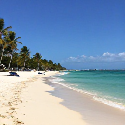 Caribbean Holidays, Haiti Beach Holidays, A relaxed Caribbean beach in Haiti in January, with clear turquoise water, pale sand, palm trees and a few sun loungers