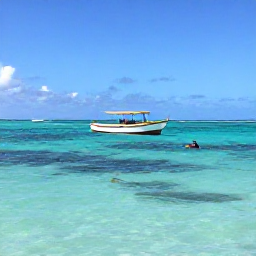Caribbean Holidays, Haiti Beach Holidays, A small boat cruising over calm turquoise water near the Haitian coast, with snorkellers, colourful fish and a sunny Caribbean sky