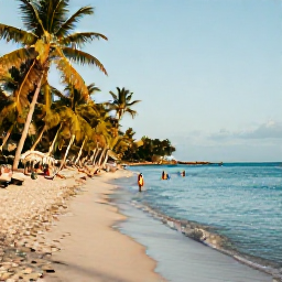 Caribbean Holidays, Haiti Beach Holidays, Travellers relaxing on a peaceful Haitian beach, swimming in clear blue water and enjoying a warm May afternoon under palm trees