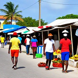 Caribbean Holidays, Haiti Beach Holidays, Visitors exploring a colourful Haitian market near the coast, with local crafts, tropical fruit and welcoming street life