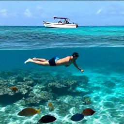 Caribbean Holidays, Haiti Beach Holidays, Visitors snorkelling in clear Caribbean water near Haiti, with colourful fish, reef and a small boat offshore