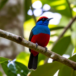 Caribbean Holidays, Haiti Birdwatching, A colourful Haitian mountain forest with a Hispaniolan tody perched on a branch and filtered sunlight through tropical leaves