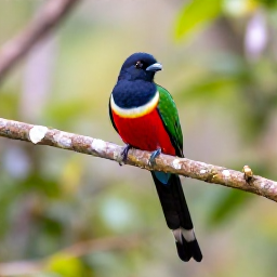 Caribbean Holidays, Haiti Birdwatching, A colourful Haitian trogon perched on a branch in a mountain forest, with soft morning light