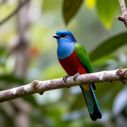 Caribbean Holidays, Haiti Birdwatching, A colourful Hispaniolan trogon perched in lush green forest in Haiti, with soft morning light and tropical foliage