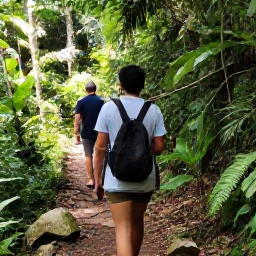 Caribbean Holidays, Haiti Birdwatching, A local bird guide leading visitors along a shaded forest trail in the Haitian mountains