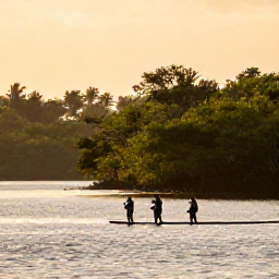 Caribbean Holidays, Haiti Birdwatching, Birdwatchers scanning mangroves and shallow coastal wetlands in Haiti under soft morning sunlight