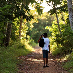 Caribbean Holidays, Haiti Birdwatching, Early morning birdwatching walk beside a Haitian forest trail, with soft sunlight and binoculars
