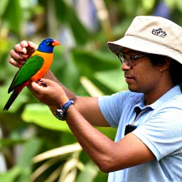 Caribbean Holidays, Haiti Birdwatching, Friendly local birdwatching guide helping a traveller identify a colourful Caribbean bird in Haiti