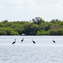 Caribbean Holidays, Haiti Birdwatching, Haiti wetland landscape with herons, egrets and waterbirds beside calm lagoons and mangroves under a bright sky