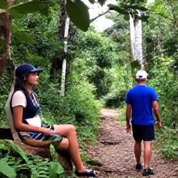 Caribbean Holidays, Haiti Birdwatching, Haitian birdwatching guide and traveller resting beside a green woodland trail in June