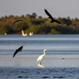 Caribbean Holidays, Haiti Birdwatching, Haitian wetlands and coastal lagoon with herons, egrets and pelicans in calm morning light