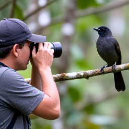 Caribbean Holidays, Haiti Birdwatching, Hispaniolan endemic bird perched on a branch in a Haitian mountain forest, viewed by a respectful birdwatcher