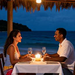 Caribbean Holidays, Haiti Couples Holidays, Couple enjoying a candlelit dinner at a relaxed Haitian seaside restaurant