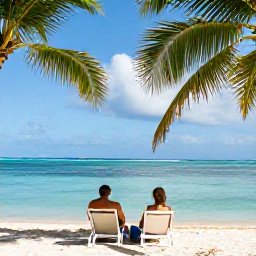 Caribbean Holidays, Haiti Couples Holidays, Romantic tropical beach in Haiti with calm turquoise water, palm trees and two beach chairs