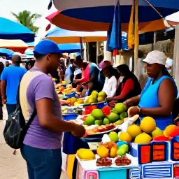 Caribbean Holidays, Haiti December Holidays, A colourful Haitian market in December, with handmade crafts, fresh fruit, spices and shoppers browsing lively stalls