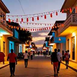 Caribbean Holidays, Haiti December Holidays, A lively December street scene in Port-au-Prince, Haiti, with colourful decorations, local people and warm evening light