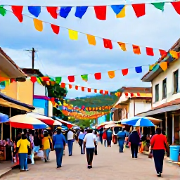 Caribbean Holidays, Haiti December Holidays, Colourful Haitian street decorations and local people enjoying a festive December market in a lively town