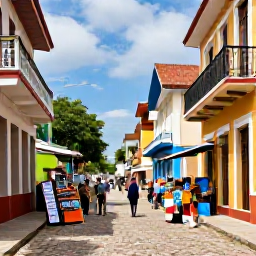Caribbean Holidays, Haiti December Holidays, Colourful historic streets and colonial architecture in Jacmel, Haiti, with local art, market stalls and visitors exploring