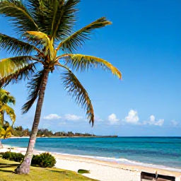 Caribbean Holidays, Haiti December Holidays, Haitian coastal landscape with palm trees, clear blue water and bright December sunlight