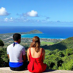 Caribbean Holidays, Haiti December Holidays, Happy couple enjoying a scenic Haitian viewpoint overlooking green hills and the Caribbean coastline