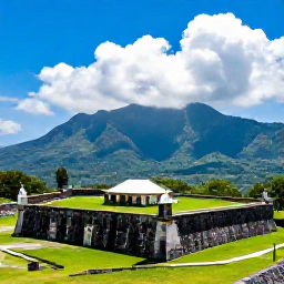 Caribbean Holidays, Haiti December Tours, Citadelle Laferri&egrave;re in northern Haiti beneath a bright blue sky, surrounded by green mountain landscape and dramatic stone fortifications