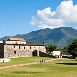 Caribbean Holidays, Haiti Family Holidays, A family visiting the historic Citadelle Laferri&egrave;re in Haiti, with green mountains and blue sky