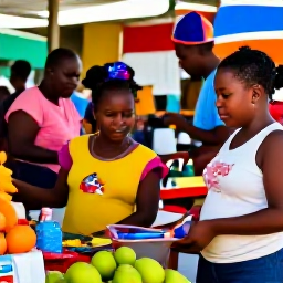 Caribbean Holidays, Haiti Family Holidays, Families exploring a colourful Haitian market with local crafts, fruit stalls and friendly community life