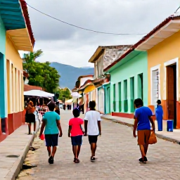 Caribbean Holidays, Haiti Family Holidays, Families exploring a historic Haitian town, with colourful buildings, local craft stalls and a friendly everyday atmosphere