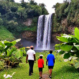 Caribbean Holidays, Haiti Family Holidays, Families walking through lush Haitian countryside near waterfalls and mountains, with a local guide and tropical scenery